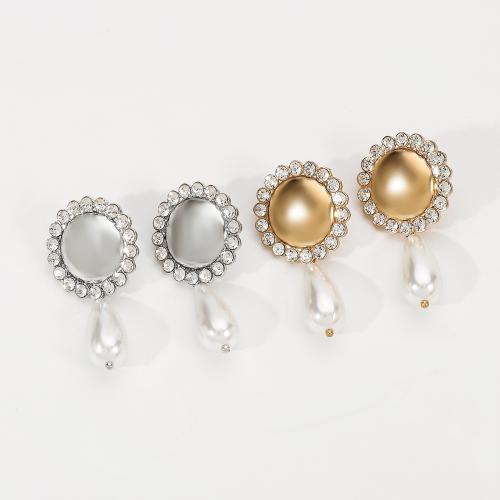 Boucles d'oreilles en alliage de zinc, avec perle de plastique, bijoux de mode & pour femme & avec strass, plus de couleurs à choisir, protéger l'environnement, sans nickel, plomb et cadmium, 45x25mm, Vendu par paire
