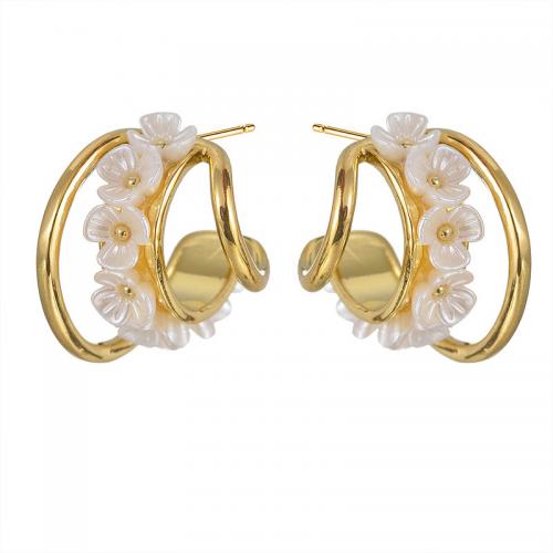 Stainless Steel Stud Earrings 304 Stainless Steel with Plastic Pearl fashion jewelry & for woman golden Sold By Pair