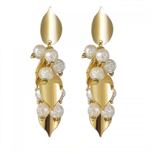 Stainless Steel Drop Earring 304 Stainless Steel with Plastic Pearl fashion jewelry & for woman golden 72mm Sold By Pair