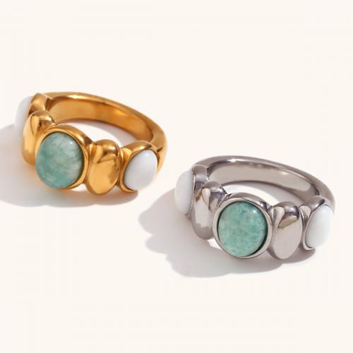 Stainless Steel Finger Ring, 316L Stainless Steel, with Gemstone, Vacuum Ion Plating, fashion jewelry & different size for choice & for woman, more colors for choice, Sold By PC