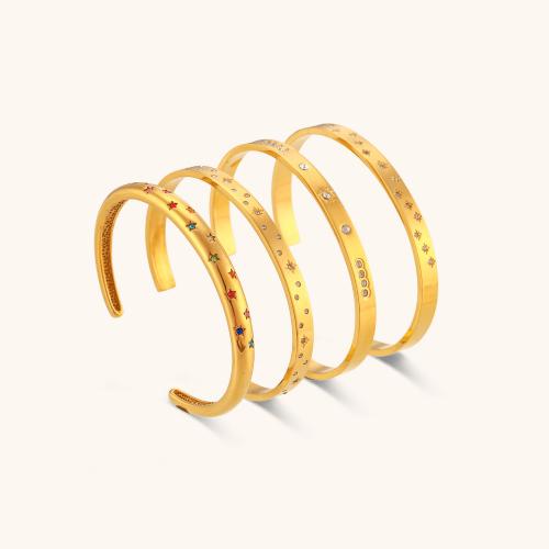 Stainless Steel Bangle 304 Stainless Steel Vacuum Ion Plating & micro pave cubic zirconia & for woman golden Sold By PC