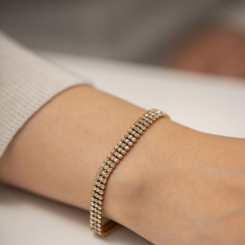 Bijoux bracelet en acier inoxydable, Acier inoxydable 304, avec 4cm chaînes de rallonge, Placage, bijoux de mode & avec strass, doré, Longueur 16 cm, Vendu par PC