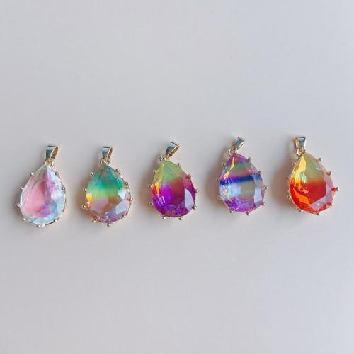 Brass Jewelry Pendants, with Crystal, Teardrop, plated, DIY, more colors for choice, nickel, lead & cadmium free, 22x15x7mm, 6PCs/Bag, Sold By Bag
