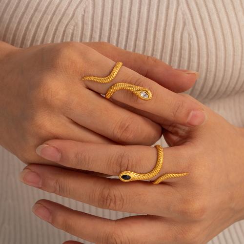 Zirkonia Edelstahl-Finger- Ring, 304 Edelstahl, Schlange, plattiert, Modeschmuck & Micro pave Zirkonia, keine, Ring diameter: 1.82cm, verkauft von PC
