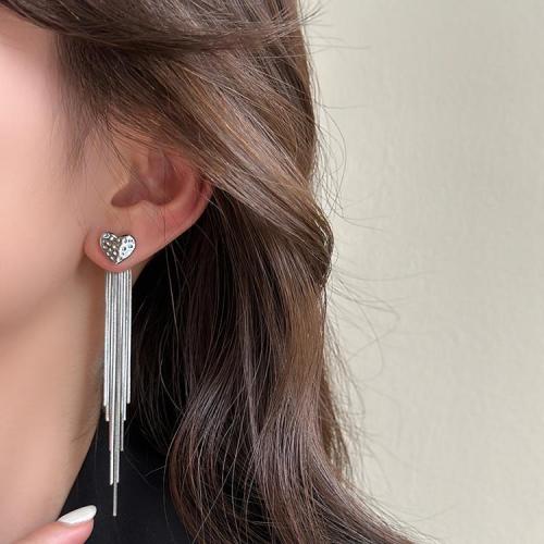 Tibetan Style Drop Earrings, Heart, plated, fashion jewelry, silver color, nickel, lead & cadmium free, 13x86mm, Sold By Pair