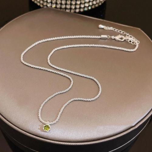 Messing Halskette, mit Kristall, mit Verlängerungskettchen von 6.1cm, silberfarben plattiert, Modeschmuck & für Frau, frei von Nickel, Blei & Kadmium, Länge:ca. 42 cm, verkauft von PC