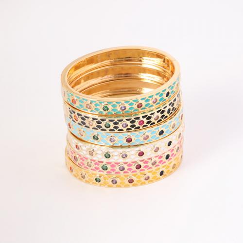 Brass Bracelet & Bangle, with enamel, gold color plated, fashion jewelry & micro pave cubic zirconia & for woman, more colors for choice, nickel, lead & cadmium free, Inside Diameter:59mm, Sold By PC