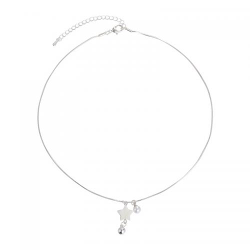 Tibetan Style Jewelry Necklace, with Shell & Plastic Pearl, with 6cm extender chain, plated, fashion jewelry & for woman, nickel, lead & cadmium free, Length:Approx 42 cm, Sold By PC