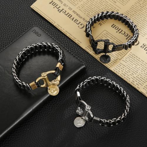 PU Leather Cord Bracelets 304 Stainless Steel with PU Leather handmade Double Layer & fashion jewelry & for man nickel lead & cadmium free mm Length Approx 220 mm Sold By PC