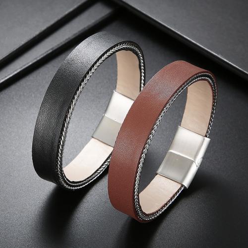 Stainless Steel Jewelry Bracelet 304 Stainless Steel with Cowhide fashion jewelry & for man nickel lead & cadmium free Sold By PC