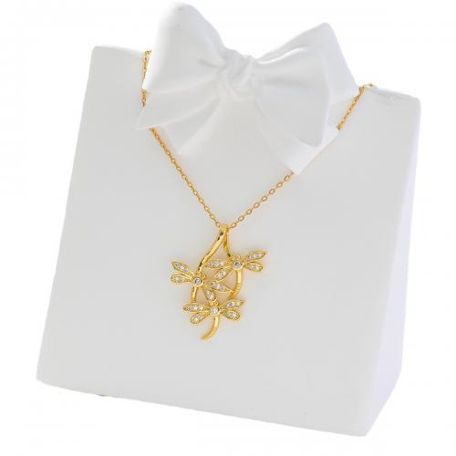 Cubic Zircon Micro Pave Brass Necklace Dragonfly real gold plated micro pave cubic zirconia & for woman golden Sold By PC