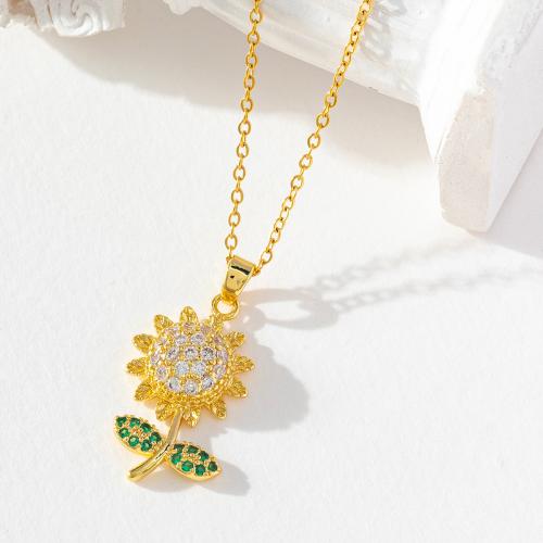 Cubic Zircon Micro Pave Brass Necklace Sunflower real gold plated micro pave cubic zirconia & for woman golden Sold By PC