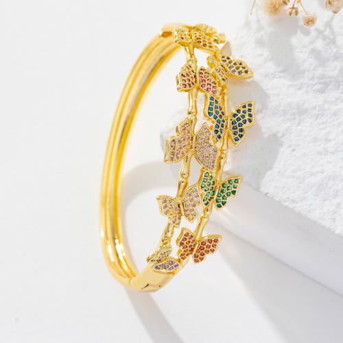 Brass Bracelet & Bangle Butterfly real gold plated micro pave cubic zirconia & for woman golden Sold By PC