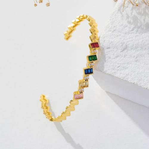 Bracelets en laiton, Plaqué d'or, pavé de micro zircon & pour femme, plus de couleurs à choisir, Vendu par PC