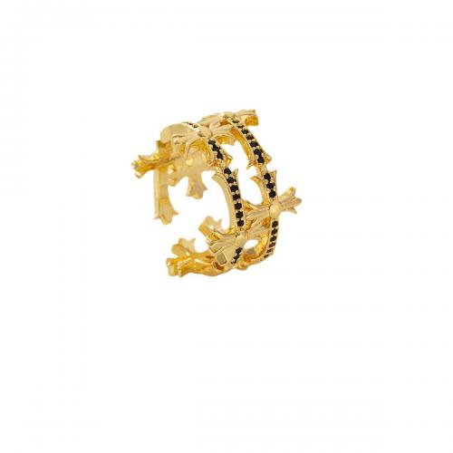 Sko Circonia Pierścień mosiężny Micro Pave, Mosiądz, Platerowane prawdziwym złotem, mikro utorować cyrkonia & dla kobiety, złoty, sprzedane przez PC