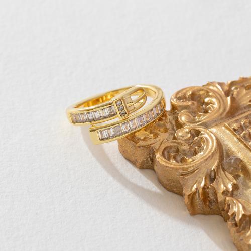 Cúbicos Circonia Micro Pave anillo de latón, metal, chapado en oro real, micro arcilla de zirconia cúbica & para mujer, dorado, Vendido por UD
