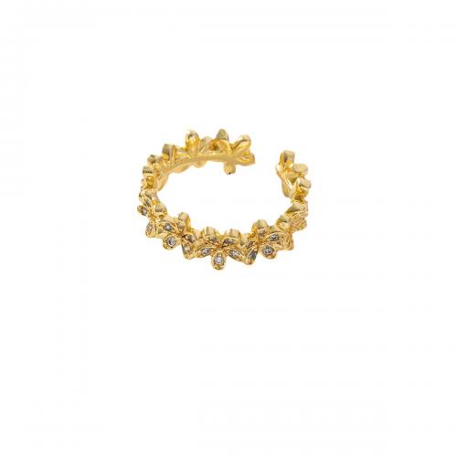 Cubic Zirconia Micro Pave Brass Ring, petals, real gold plated, micro pave cubic zirconia & for woman, golden, Sold By PC