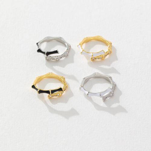Cubique anneau en laiton Circonia Micro Pave, Plaqué d'or, pavé de micro zircon & pour femme & émail, plus de couleurs à choisir, Vendu par PC