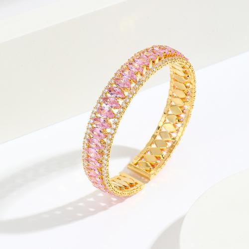 Brass Bracelet & Bangle real gold plated micro pave cubic zirconia & for woman Sold By PC