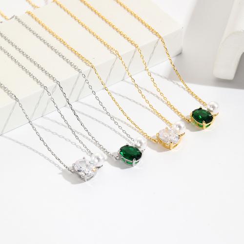 Cubic Zircon Micro Pave Brass Necklace, plated, micro pave cubic zirconia & for woman, more colors for choice, Sold By PC
