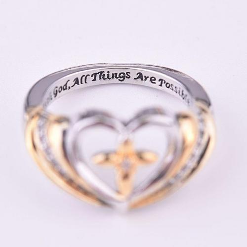 Brass Finger Ring, Heart and Cross, plated, different size for choice & with letter pattern & for woman & with rhinestone & hollow, US Ring Size:6-10, Sold By PC