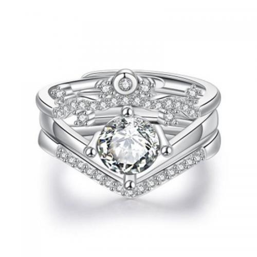 Mässing ring Set, Crown, silver pläterad, tre stycken & Unisex & med strass, Storlek:6-11, Säljs av Ställ