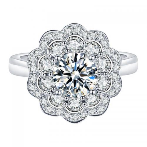 Brass Cuff Finger Ring Flower platinum plated micro pave cubic zirconia & for woman US Ring Sold By PC