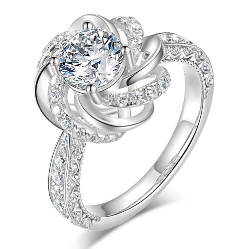 Латунь Манжеты палец кольцо, Форма цветка, покрытый платиной, Женский & со стразами & отверстие, размер:6-8, продается PC