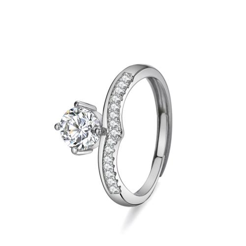 metal Anillo de dedo Cuff, Patrón Geométrico, chapado en platina real, para mujer & con diamantes de imitación, tamaño:6-8, Vendido por UD