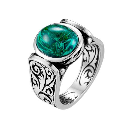 Titanium Steel Finger Ring, with Malachite, different size for choice & for man & blacken, original color, US Ring Size:7-13, Sold By PC