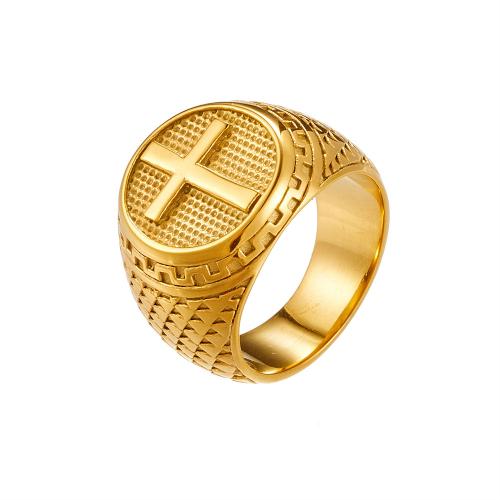 316L Stainless Steel Finger Ring plated with cross pattern & for man & blacken US Ring Sold By PC