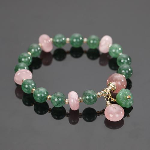 Quartz Bracelets Strawberry Quartz with Beeswax & Rose Quartz & Brass & Zinc Alloy gold color plated fashion jewelry & for woman & enamel Length Approx 18 cm Sold By PC