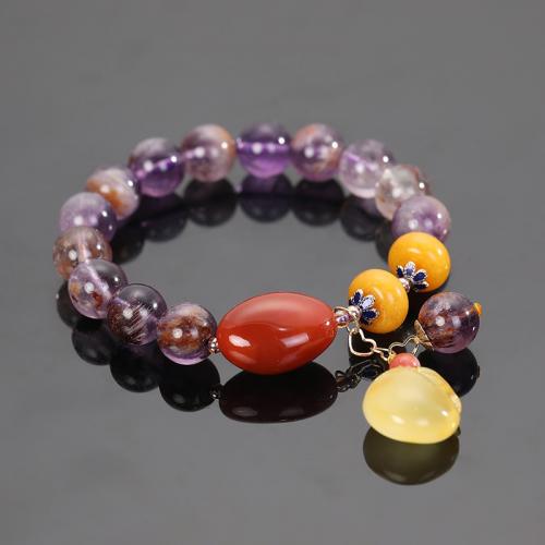Bracelets quartz, Purple-Rutilated-Quartz, avec jade & laiton & alliage de zinc, Placage, bijoux de mode & teints & unisexe & émail, couleurs mélangées, Longueur Environ 18 cm, Vendu par PC
