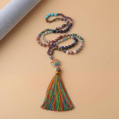 Fashion Fringe Necklace Gemstone with Knot Cord & Brass & Zinc Alloy Tassel plated fashion jewelry & Unisex mixed colors Sold By Strand