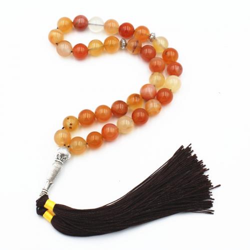 Fashion Bracelet & Bangle Jewelry, Agate, with Knot Cord & Tibetan Style, Tassel, silver color plated, fashion jewelry & Unisex, mixed colors, 10mm, 33PCs/Strand, Sold By Strand