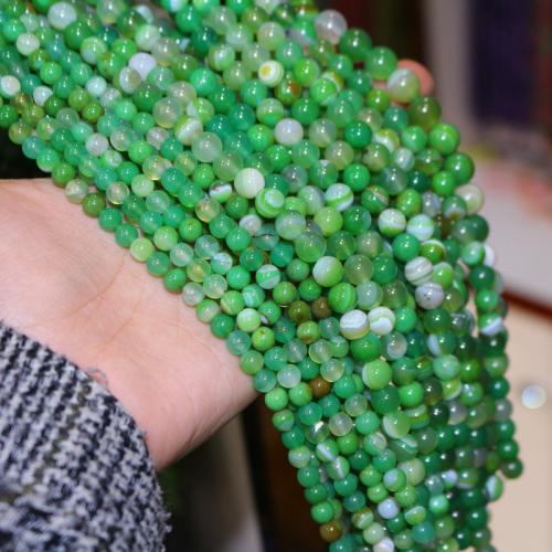Achat Perlen, Streifen Achat, rund, DIY & verschiedene Größen vorhanden, grün, verkauft per ca. 40 cm Strang