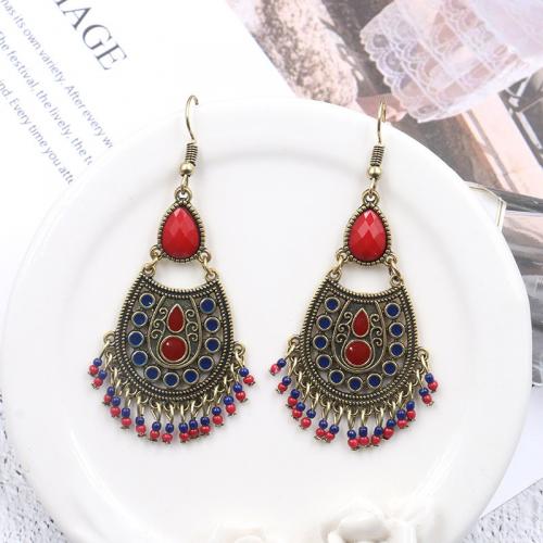 Zinc Alloy Drop Earrings with Seedbead gold color plated vintage & fashion jewelry & for woman & enamel mixed colors nickel lead & cadmium free Sold By Pair