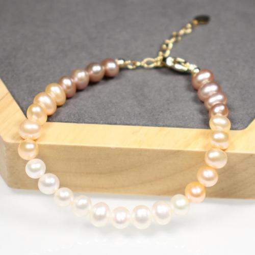 Freshwater Cultured Pearl Bracelet, Brass, with Freshwater Pearl, with 5cm extender chain, 18K gold plated, fashion jewelry & for woman, nickel, lead & cadmium free, Length:Approx 17 cm, Sold By PC