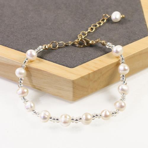Freshwater Cultured Pearl Bracelet, Brass, with Seedbead & Freshwater Pearl, with 5cm extender chain, high quality plated, fashion jewelry & different styles for choice & micro pave cubic zirconia & for woman, white, nickel, lead & cadmium free, Length:Approx 17 cm, Sold By PC