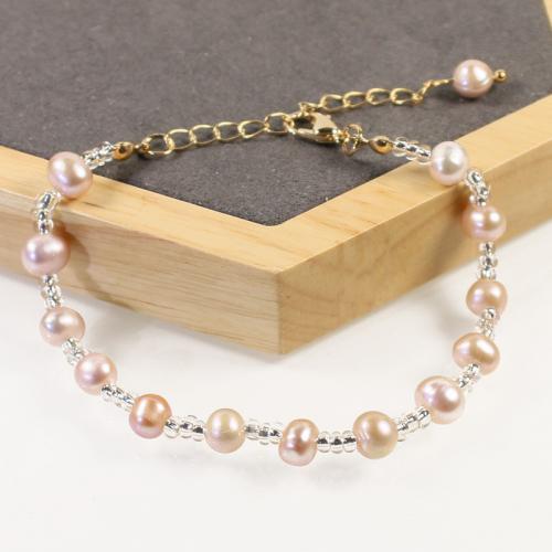 Freshwater Cultured Pearl Bracelet, Brass, with Seedbead & Freshwater Pearl, with 5cm extender chain, high quality plated, fashion jewelry & different styles for choice & micro pave cubic zirconia & for woman, purple, nickel, lead & cadmium free, Length:Approx 17 cm, Sold By PC