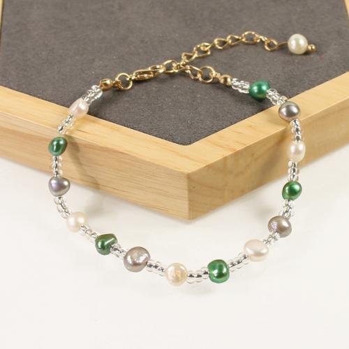 Freshwater Cultured Pearl Bracelet, Brass, with Seedbead & Freshwater Pearl, with 5cm extender chain, high quality plated, fashion jewelry & different styles for choice & micro pave cubic zirconia & for woman, nickel, lead & cadmium free, Length:Approx 17 cm, Sold By PC