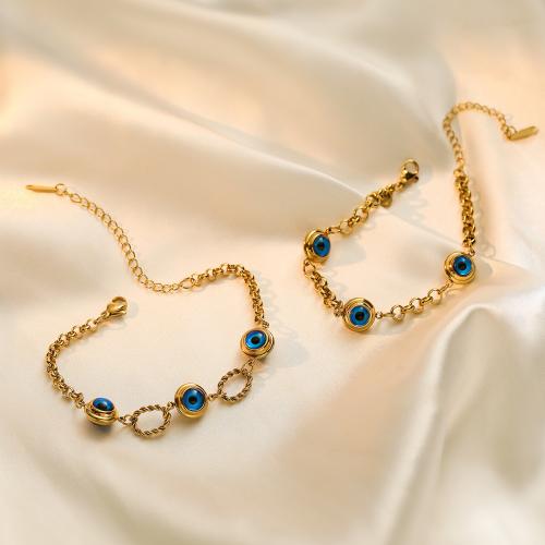 Bracelet Evil Eye bijoux, Acier titane, avec 5cm chaînes de rallonge, Placage de couleur d'or, bijoux de mode & styles différents pour le choix & pour femme, doré, Vendu par Environ 16 cm brin