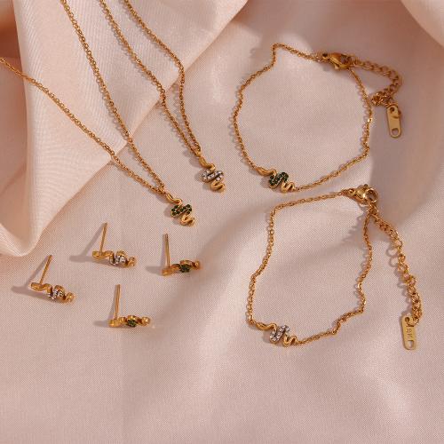 Fashion Stainless Steel Jewelry Sets 304 Stainless Steel Snake gold color plated & for woman & with rhinestone golden Sold By PC