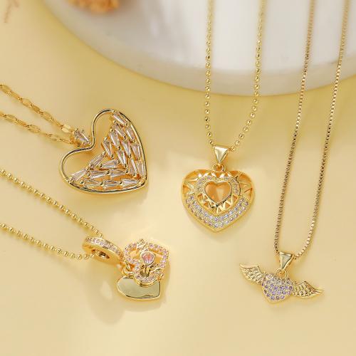Cubic Zircon Micro Pave Brass Necklace with 5cm extender chain Heart & micro pave cubic zirconia & for woman golden nickel lead & cadmium free Sold Per Approx 45 cm Strand
