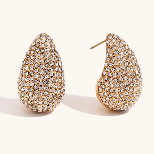 Stainless Steel Stud Earrings 316L Stainless Steel 18K gold plated fashion jewelry & micro pave cubic zirconia & for woman golden Sold By Pair