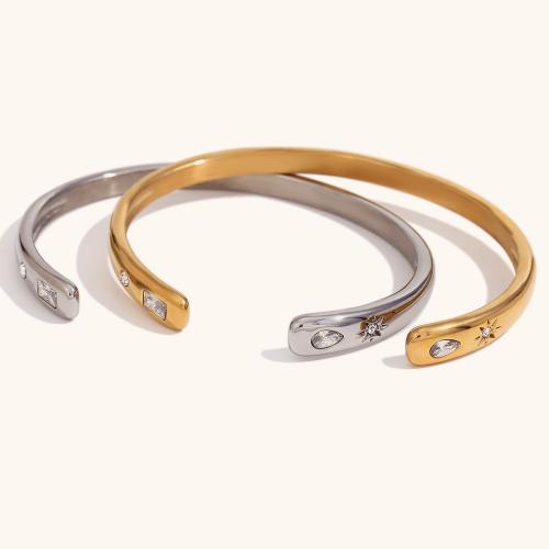 Stainless Steel Bangle 316L Stainless Steel Vacuum Ion Plating fashion jewelry & micro pave cubic zirconia & for woman 6.90mm Inner Approx 63mm Sold By PC