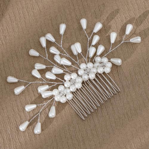 Decorative Hair Combs, Tibetan Style, with Plastic Pearl, silver color plated, for bridal & different styles for choice & for woman & with rhinestone, more colors for choice, nickel, lead & cadmium free, Sold By PC