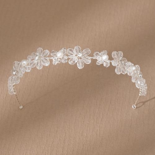 Hair Bands Zinc Alloy with Plastic Pearl & Acrylic silver color plated for bridal & for woman & with rhinestone nickel lead & cadmium free Sold By PC
