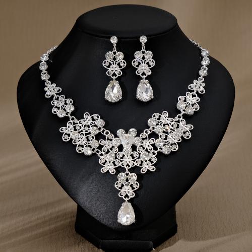 Zinc Alloy Jewelry Sets earring & necklace with Plastic Pearl plated for bridal & for woman & with rhinestone nickel lead & cadmium free Sold By Set
