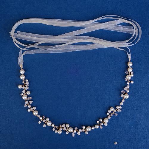 hovedbøjle, Zinc Alloy, med Klud & Plastic Pearl, guldfarve belagt, til brude & for kvinde & med rhinestone, hvid, nikkel, bly & cadmium fri, Solgt af PC